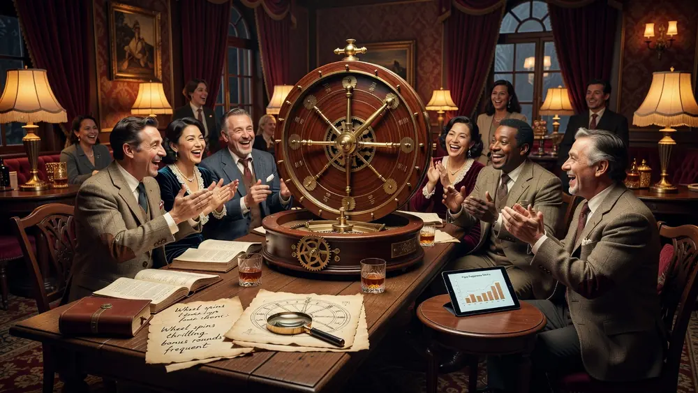 Wheel of Fortune Slots Review - IGT's Iconic Wheel Bonus & Social Play slot review theme illustration, AI-generated and not an in-game screenshot.